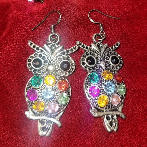 Owl Design Colorful Beads Rhinestone Inlaid Dangle Earrings - Picture 5 of 5